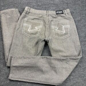 Old Skool Jeans Mens Wide Leg Gray Denim Graphic Back Pockets Y2K 34x30